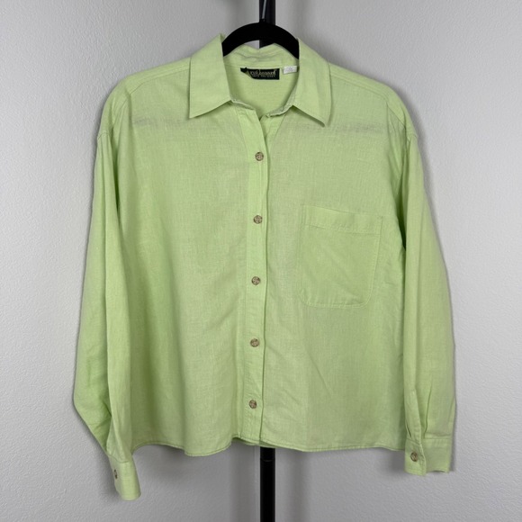 Harve Benard Tops - Harve Benard Lime Green Linen Cotton Button Down Shirt Small Long Sleeve Pocket